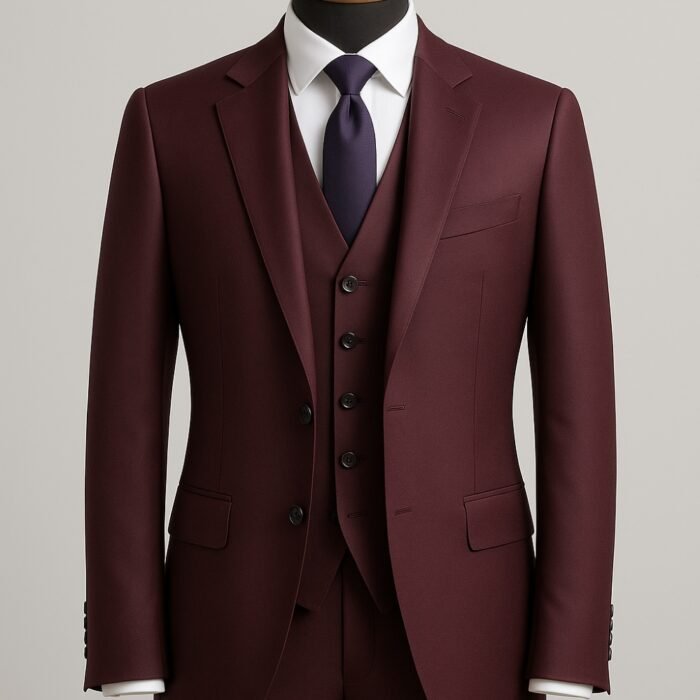 Burgundy Three-Piece Suit for Men – Made to Measure Luxury Formal Wear