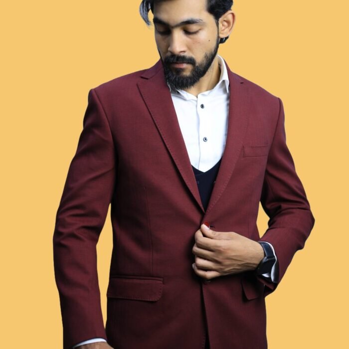 Wine Maroon Slim Fit 3-Piece Suit for Men – Lightweight Blazer, Waistcoat & Trousers